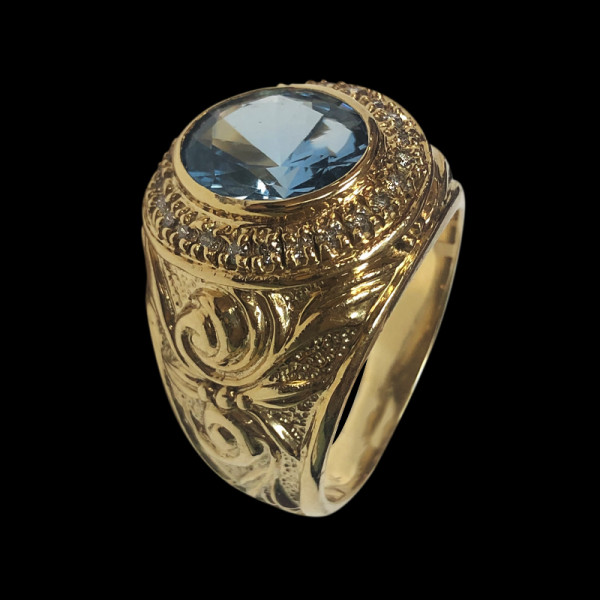 Anillo de oro 14k de hombre con piedra azul