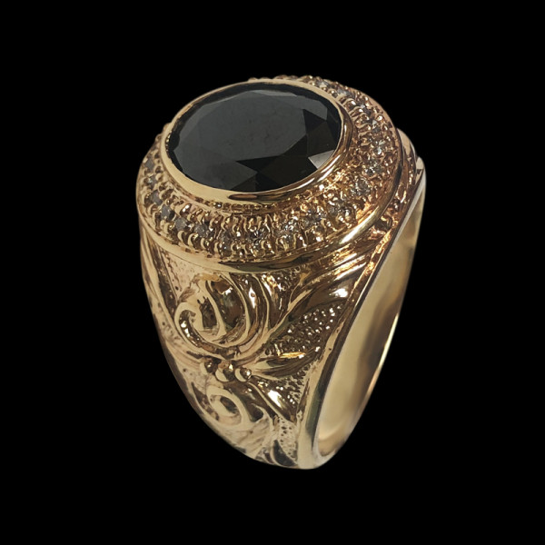 Anillo de oro 14k hombre con piedra negra