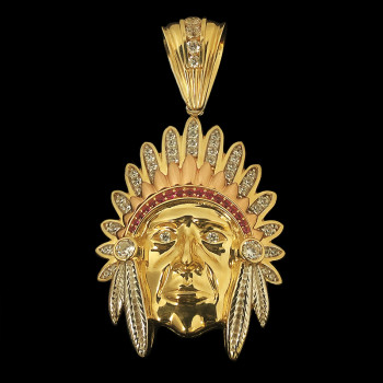 14k Yellow Gold Indian Face...