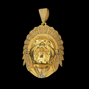 14k Yellow Gold Indian Face...