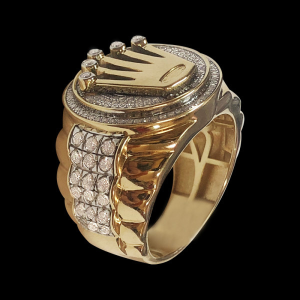 El aparato Obediencia Picotear Anillo de hombre de oro 14k con Diamante